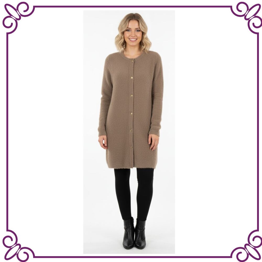 SooLinen Cardigan Sweater Dress Pockets Taupe Brown NEW